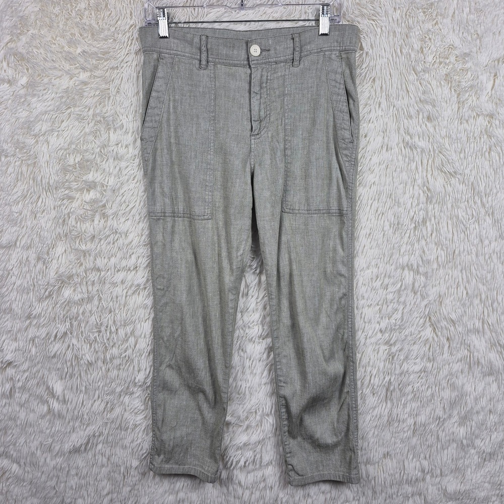James Perse Standard Sage Grey Linen Blend Utility Relaxed Workwear Pants Sz 26